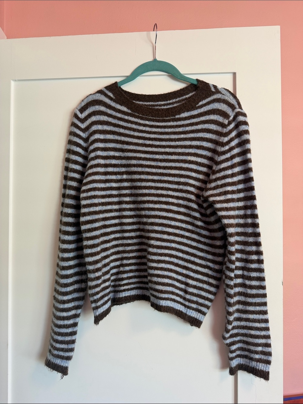 Striped Crewneck Sweater in Brown and Light Blue
